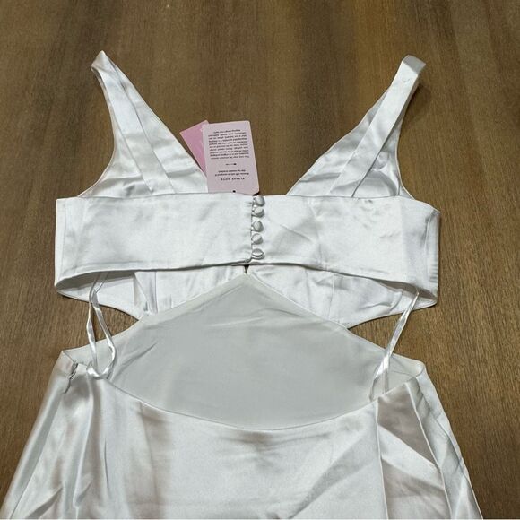 Sachin & Babi‎ Bride White Satin Midi Dress Size 8 Plunge Neckline Side Cutout - Picture 14 of 16